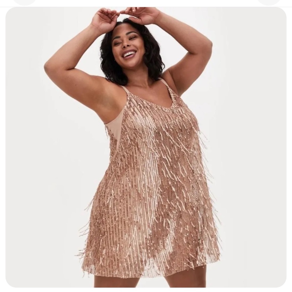 Torrid Size 00 Fringe Mini Dress - Gold Shimmer